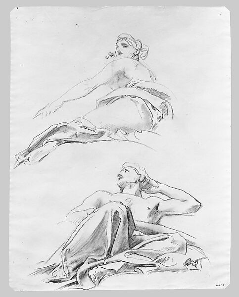 Reclining Figures, John Singer Sargent (American, Florence 1856–1925 London), Charcoal on white laid paper, American