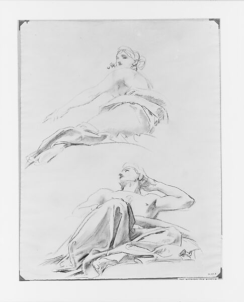 Reclining Figures, John Singer Sargent (American, Florence 1856–1925 London), Charcoal on white laid paper, American