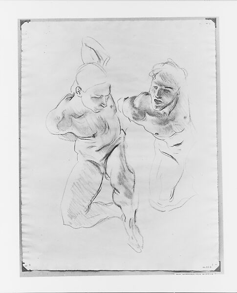 Two Male Figures, Possible Study for "Hell", John Singer Sargent (American, Florence 1856–1925 London), Charcoal on white laid paper, American