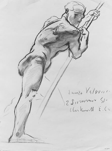 Man Holding a Staff, Possible Study for Devil in "Judgment", John Singer Sargent (American, Florence 1856–1925 London), Charcoal on paper, American 