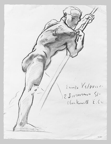 Man Holding a Staff, Possible Study for Devil in "Judgment", John Singer Sargent (American, Florence 1856–1925 London), Charcoal on paper, American
