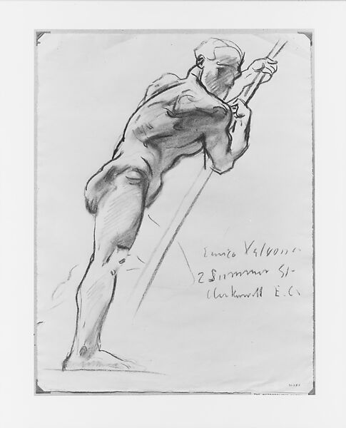 Man Holding a Staff, Possible Study for Devil in "Judgment", John Singer Sargent (American, Florence 1856–1925 London), Charcoal on paper, American