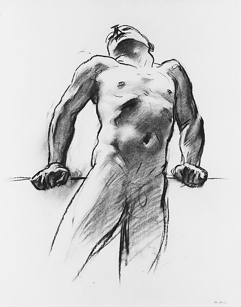 Man Standing, Head Thrown Back, John Singer Sargent (American, Florence 1856–1925 London), Charcoal on white wove paper, American