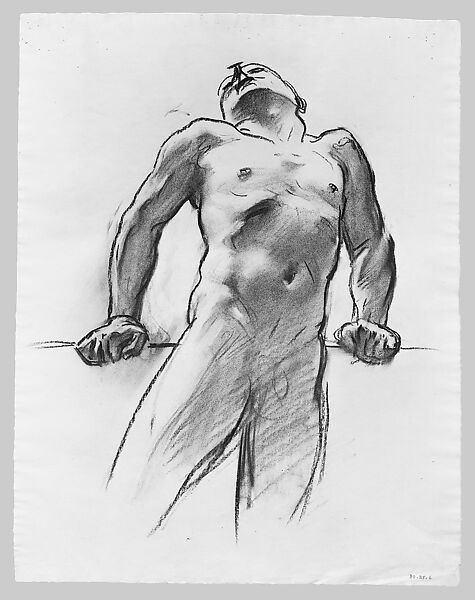 Man Standing, Head Thrown Back, John Singer Sargent (American, Florence 1856–1925 London), Charcoal on white wove paper, American