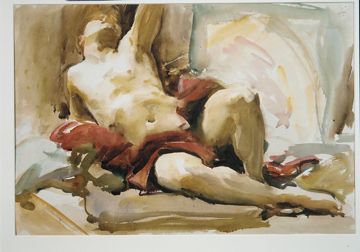 Man with Red Drapery, John Singer Sargent (American, Florence 1856–1925 London), Watercolor and graphite on white wove paper, American