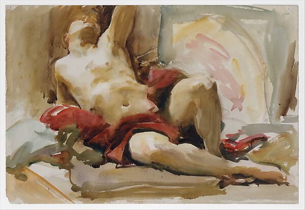 Man with Red Drapery, John Singer Sargent  American, Watercolor and graphite on white wove paper, American