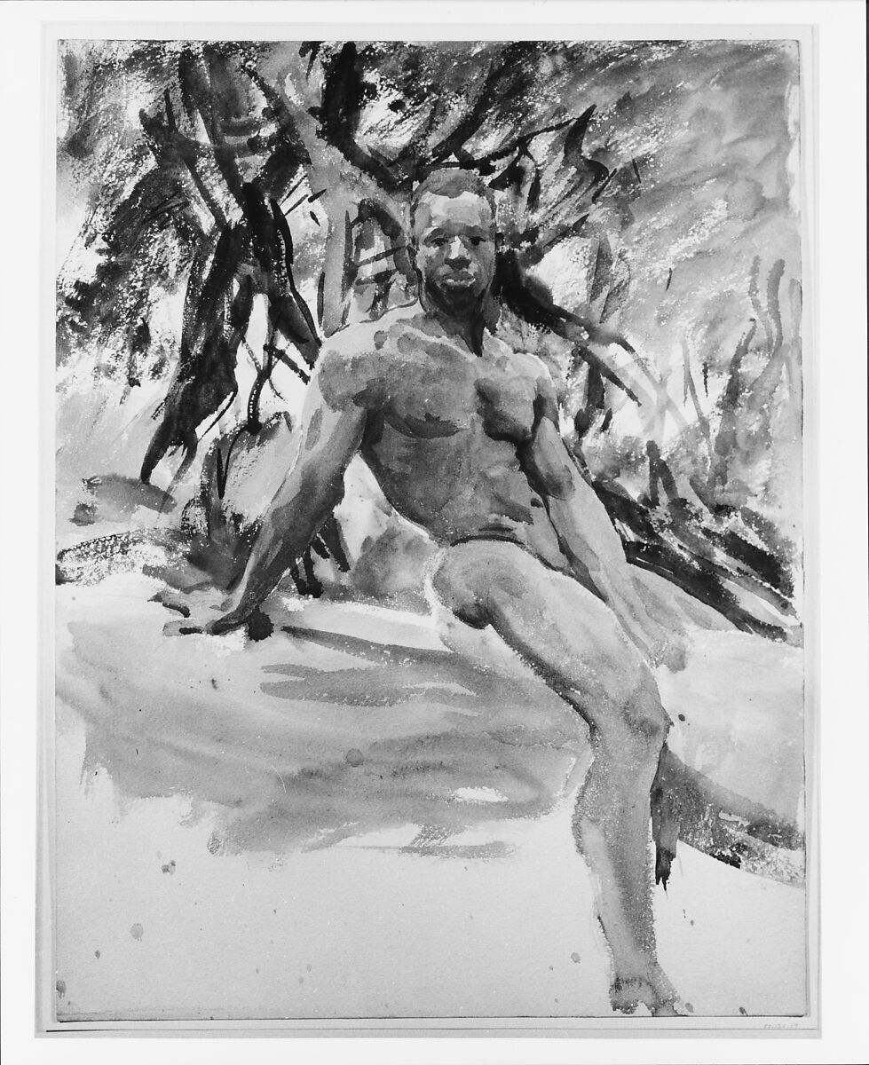 Man and Trees, Florida, John Singer Sargent (American, Florence 1856–1925 London), Watercolor, gouache, and graphite on white wove paper, American