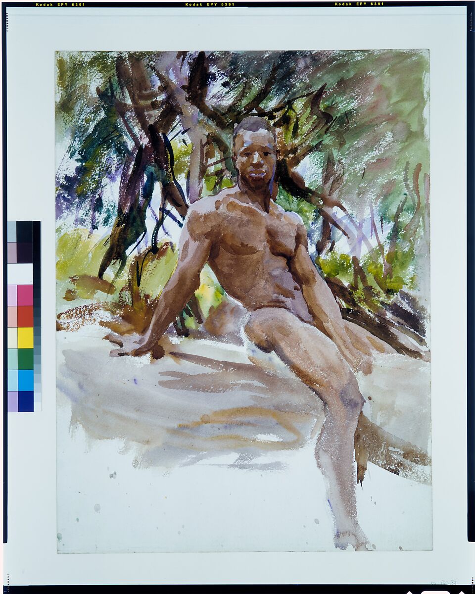 Man and Trees, Florida, John Singer Sargent (American, Florence 1856–1925 London), Watercolor, gouache, and graphite on white wove paper, American