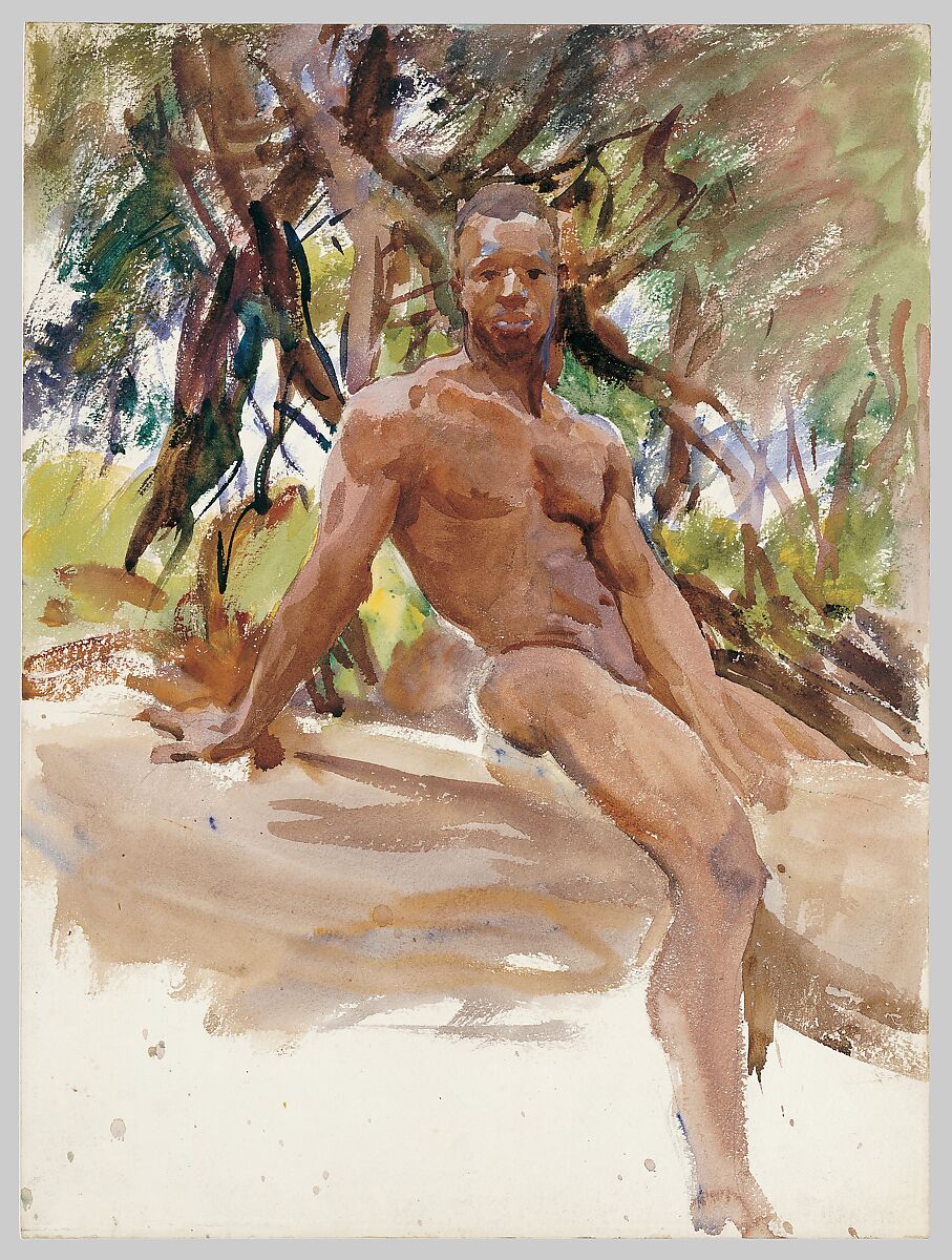 Man and Trees, Florida, John Singer Sargent (American, Florence 1856–1925 London), Watercolor, gouache, and graphite on white wove paper, American