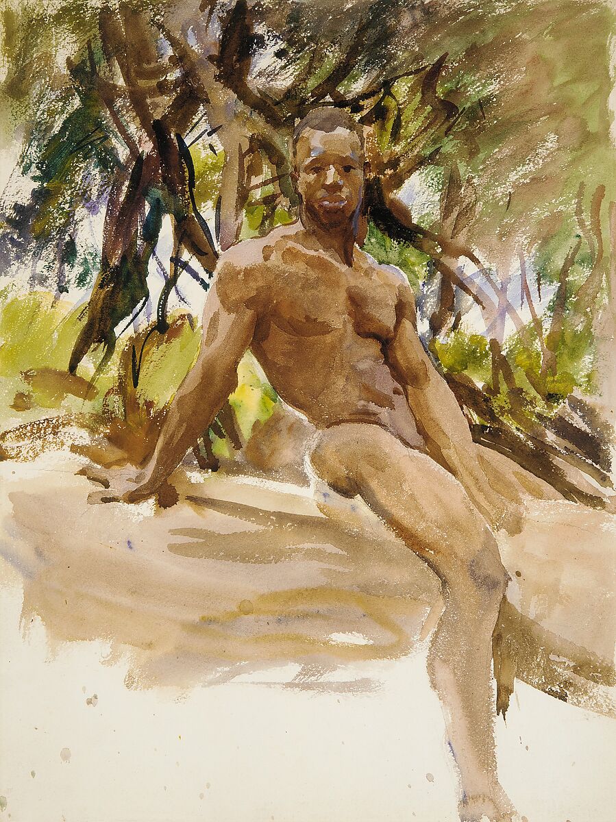 Man and Trees, Florida, John Singer Sargent (American, Florence 1856–1925 London), Watercolor, gouache, and graphite on white wove paper, American