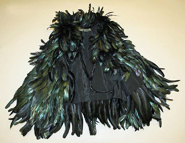 Evening cape, silk, feathers, French 