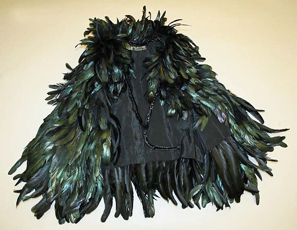 Evening cape, silk, feathers, French