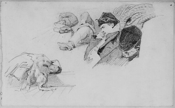 Men Sleeping on Deck of Ship (from Scrapbook), John Singer Sargent (American, Florence 1856–1925 London), Graphite on off-white wove paper, American