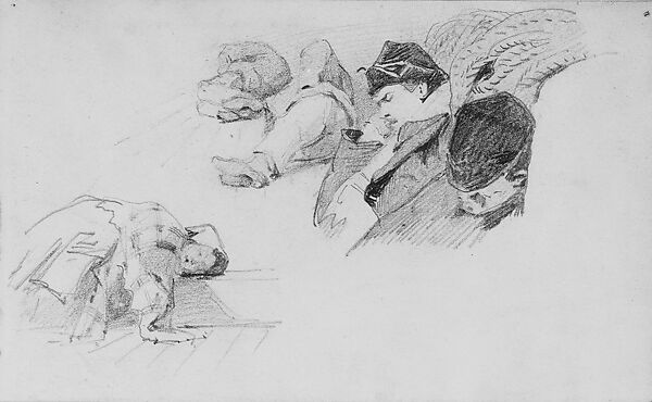 Men Sleeping on Deck of Ship (from Scrapbook), John Singer Sargent (American, Florence 1856–1925 London), Graphite on off-white wove paper, American