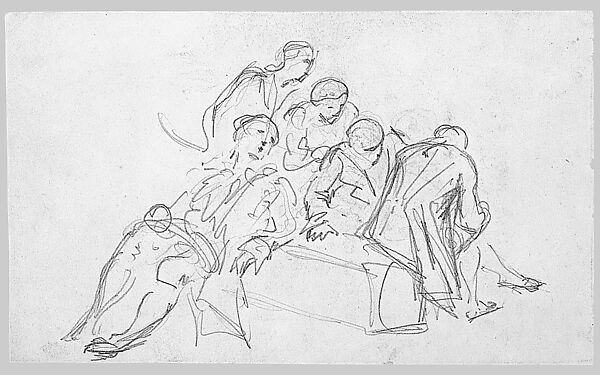 Five Figures (from Scrapbook), John Singer Sargent (American, Florence 1856–1925 London), Graphite on off-white wove paper, American 