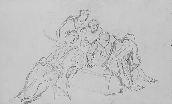 Five Figures (from Scrapbook), John Singer Sargent (American, Florence 1856–1925 London), Graphite on off-white wove paper, American