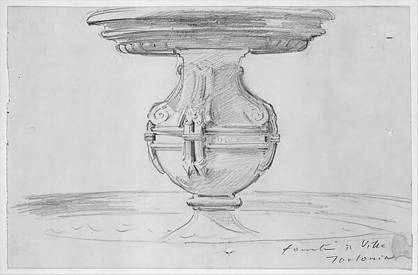 Fontana in Villa Torlonia, Frascati, John Singer Sargent (American, Florence 1856–1925 London), Graphite on off-white wove paper, American