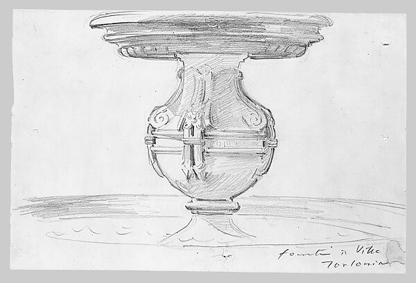 Fontana in Villa Torlonia, Frascati, John Singer Sargent (American, Florence 1856–1925 London), Graphite on off-white wove paper, American 