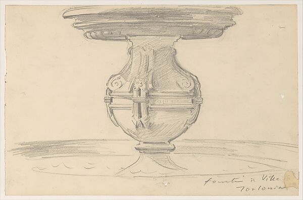 Fontana in Villa Torlonia, Frascati, John Singer Sargent (American, Florence 1856–1925 London), Graphite on off-white wove paper, American