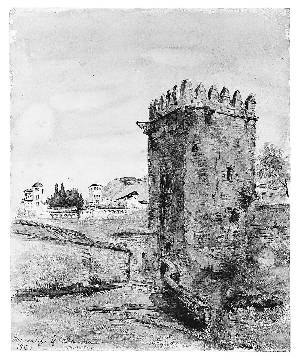 Torre de los Picos, Alhambra, John Singer Sargent (American, Florence 1856–1925 London), Watercolor and graphite on  white wove paper, American