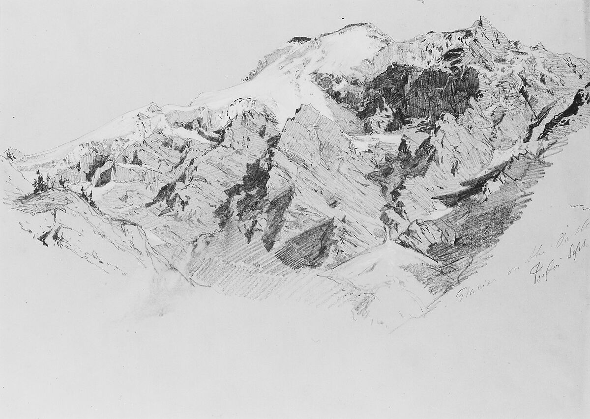 Glacier on the Ortler, John Singer Sargent (American, Florence 1856–1925 London), Graphite and gouache on gray wove paper, American