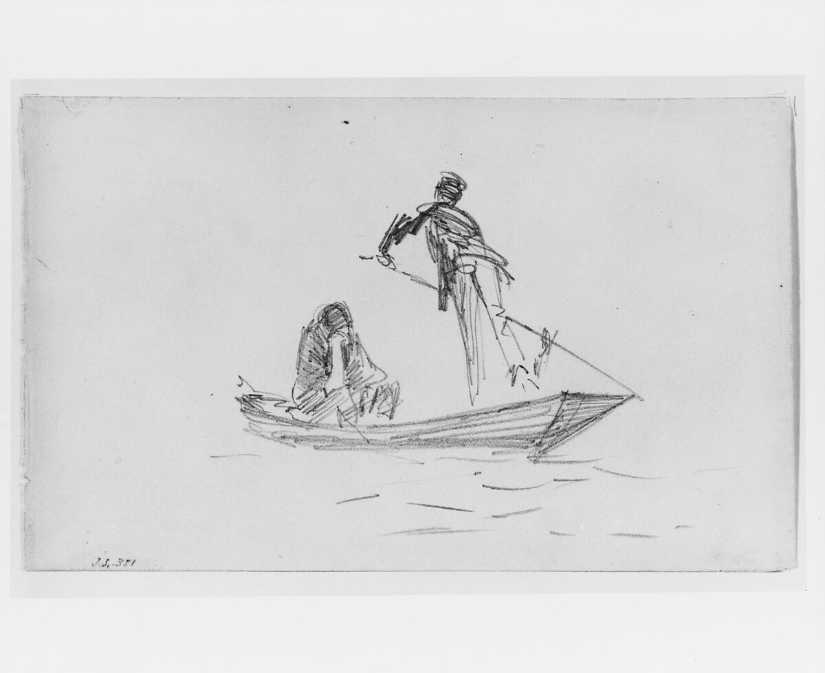 Figures in Gondola, John Singer Sargent (American, Florence 1856–1925 London), Graphite on off-white wove paper, American
