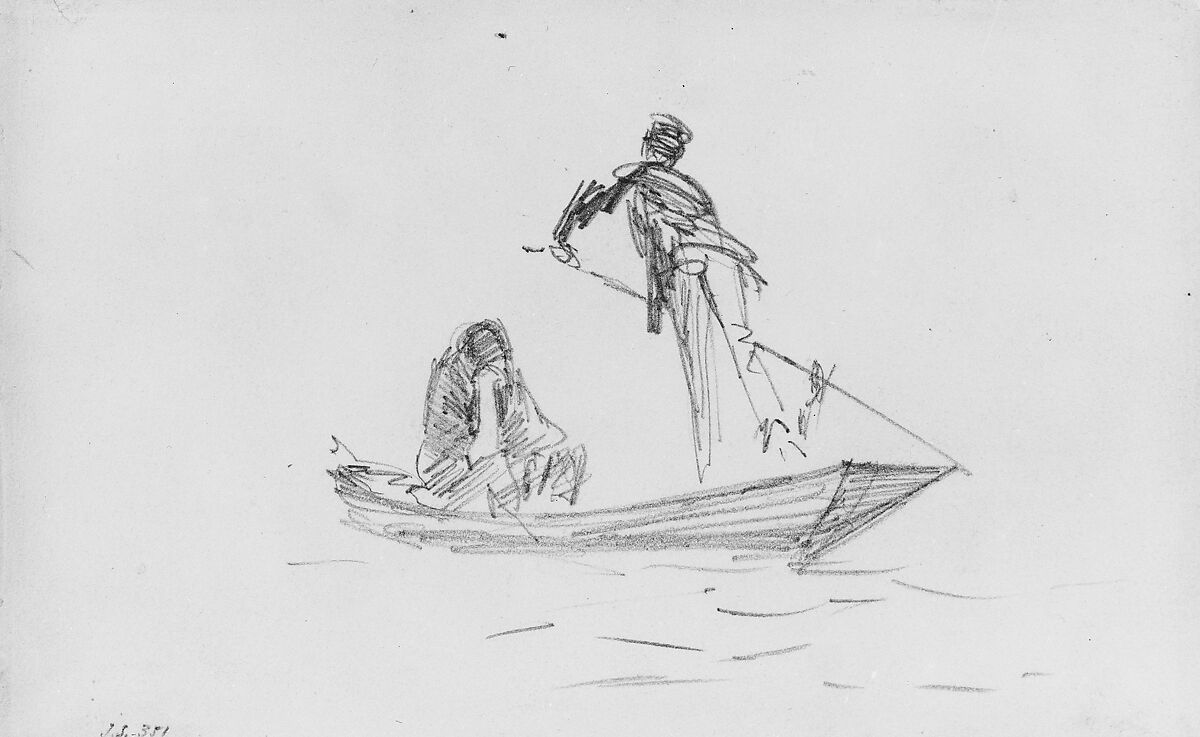 Figures in Gondola, John Singer Sargent (American, Florence 1856–1925 London), Graphite on off-white wove paper, American