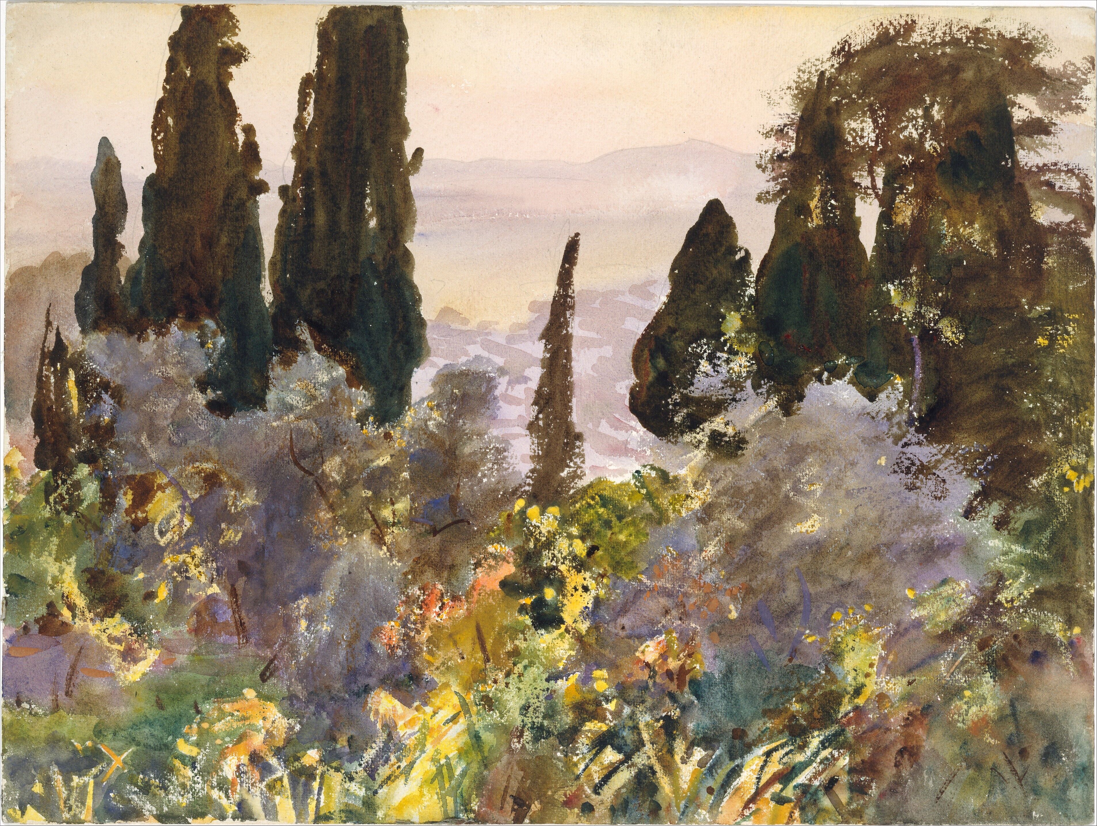 Granada, John Singer Sargent (American, Florence 1856–1925 London), Watercolor, graphite, and wax crayon on white wove paper, American