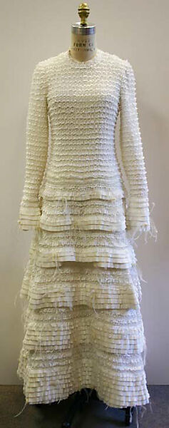 Evening dress, House of Chanel (French, founded 1910), cotton, silk, feathers, plastic, French