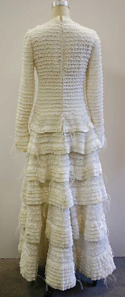 Evening dress, House of Chanel (French, founded 1910), cotton, silk, feathers, plastic, French