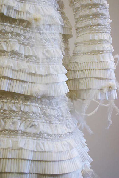 Evening dress, House of Chanel (French, founded 1910), cotton, silk, feathers, plastic, French