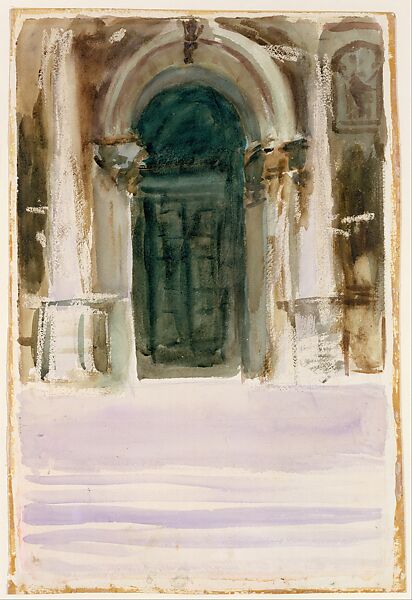Green Door, Santa Maria della Salute, John Singer Sargent (American, Florence 1856–1925 London), Watercolor, graphite, gouache, and wax crayon on white wove paper, American 