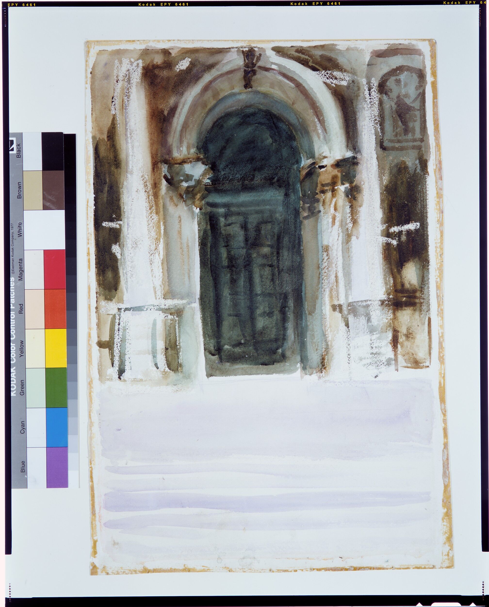 Green Door, Santa Maria della Salute, John Singer Sargent (American, Florence 1856–1925 London), Watercolor, graphite, gouache, and wax crayon on white wove paper, American