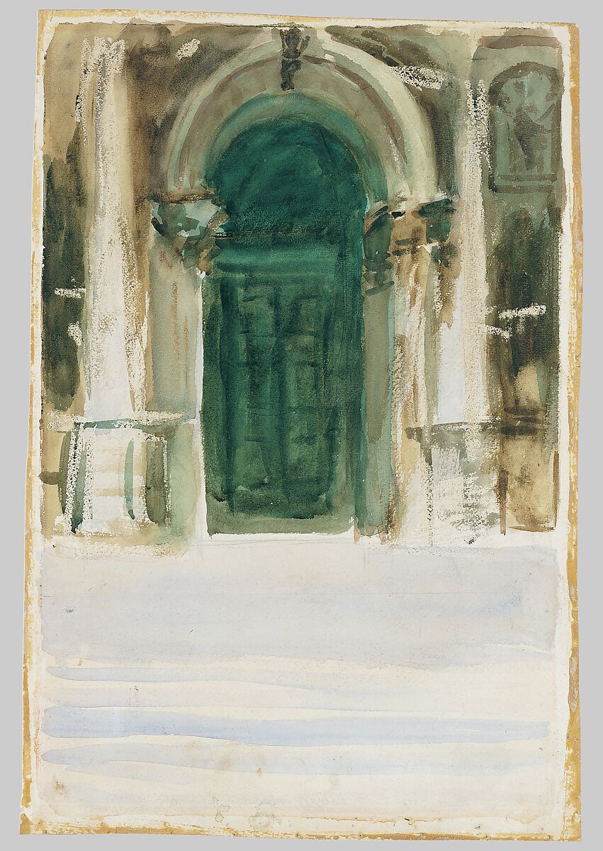 Green Door, Santa Maria della Salute, John Singer Sargent (American, Florence 1856–1925 London), Watercolor, graphite, gouache, and wax crayon on white wove paper, American