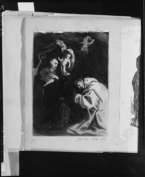 Holy Family and a Monk (from Scrapbook), John Singer Sargent (American, Florence 1856–1925 London), Watercolor and graphite on off-white wove paper, American