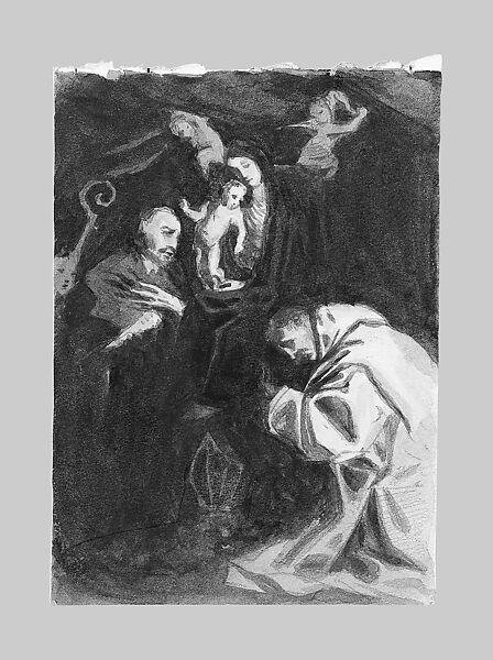 Holy Family and a Monk (from Scrapbook), John Singer Sargent (American, Florence 1856–1925 London), Watercolor and graphite on off-white wove paper, American