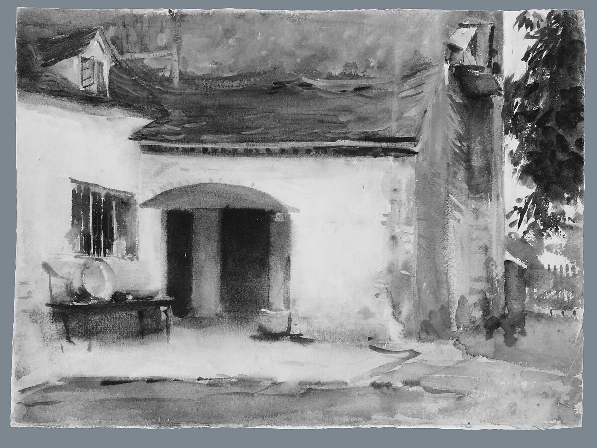 House and Courtyard, John Singer Sargent (American, Florence 1856–1925 London), Watercolor and gouache on white wove paper, American