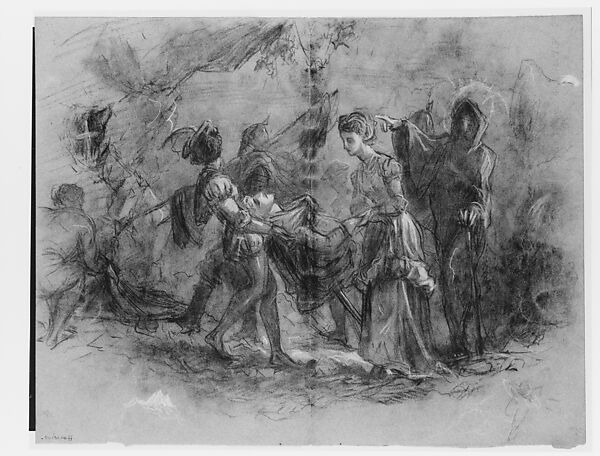Entombment, John Singer Sargent (American, Florence 1856–1925 London), Charcoal and chalk on blue wove paper, American