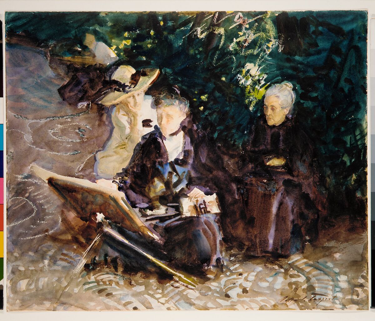 In the Generalife, John Singer Sargent (American, Florence 1856–1925 London), Watercolor, wax crayon, and graphite on white wove paper, American