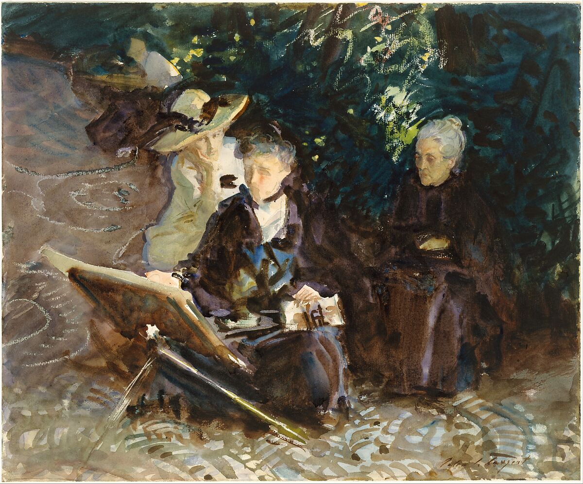 In the Generalife, John Singer Sargent (American, Florence 1856–1925 London), Watercolor, wax crayon, and graphite on white wove paper, American