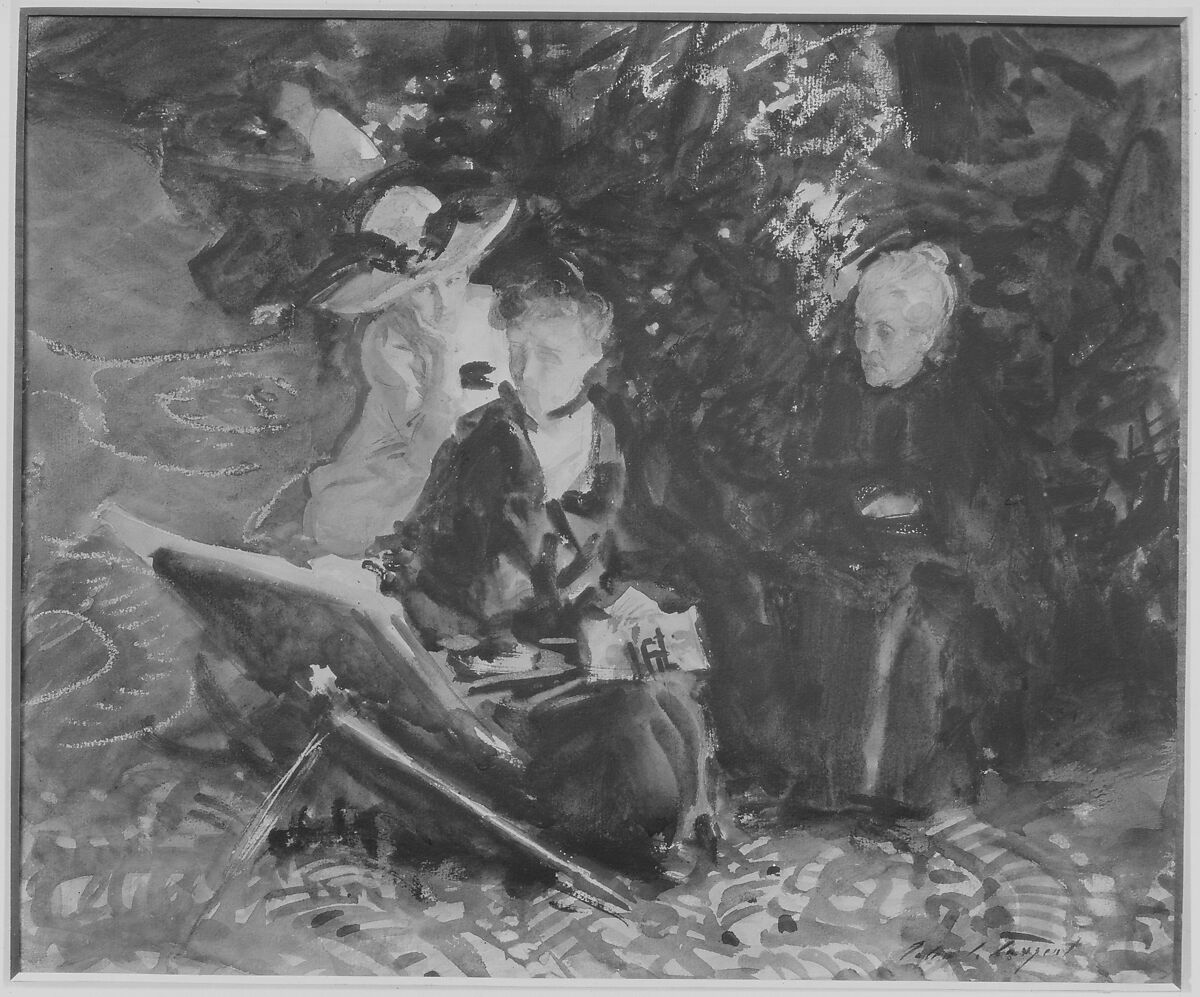 In the Generalife, John Singer Sargent (American, Florence 1856–1925 London), Watercolor, wax crayon, and graphite on white wove paper, American