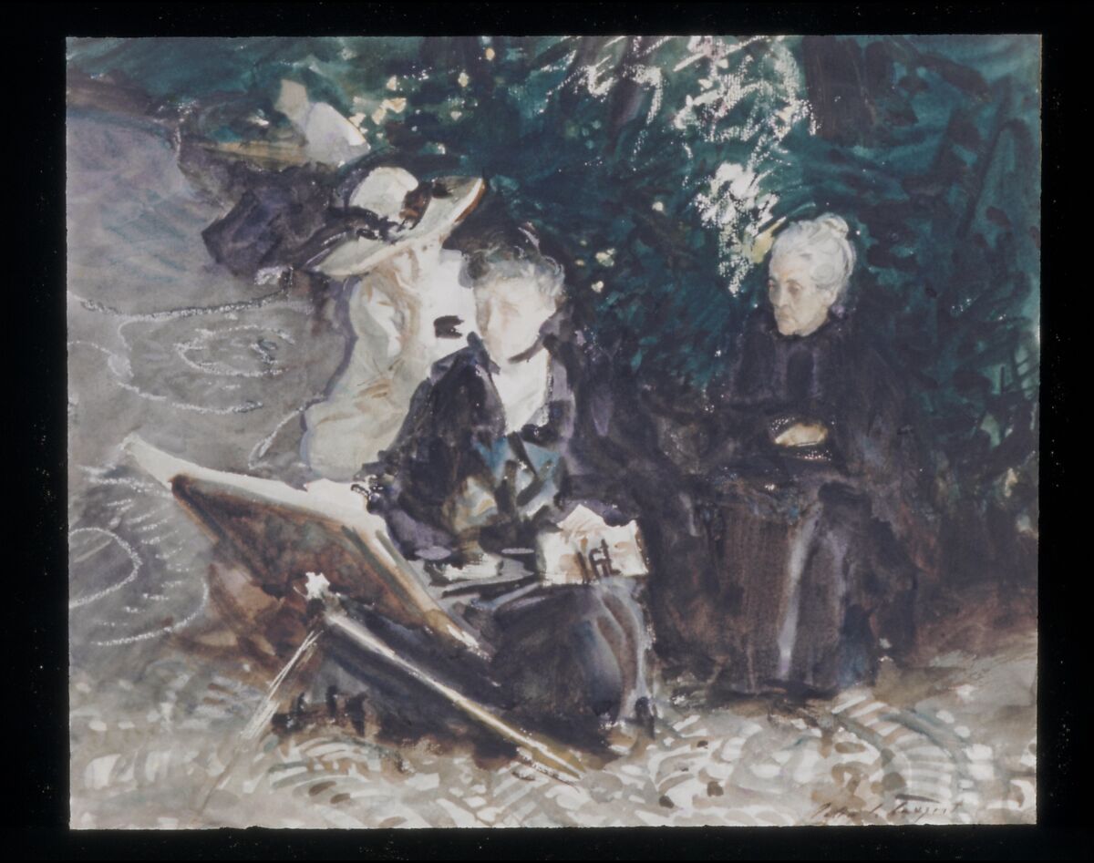 In the Generalife, John Singer Sargent (American, Florence 1856–1925 London), Watercolor, wax crayon, and graphite on white wove paper, American