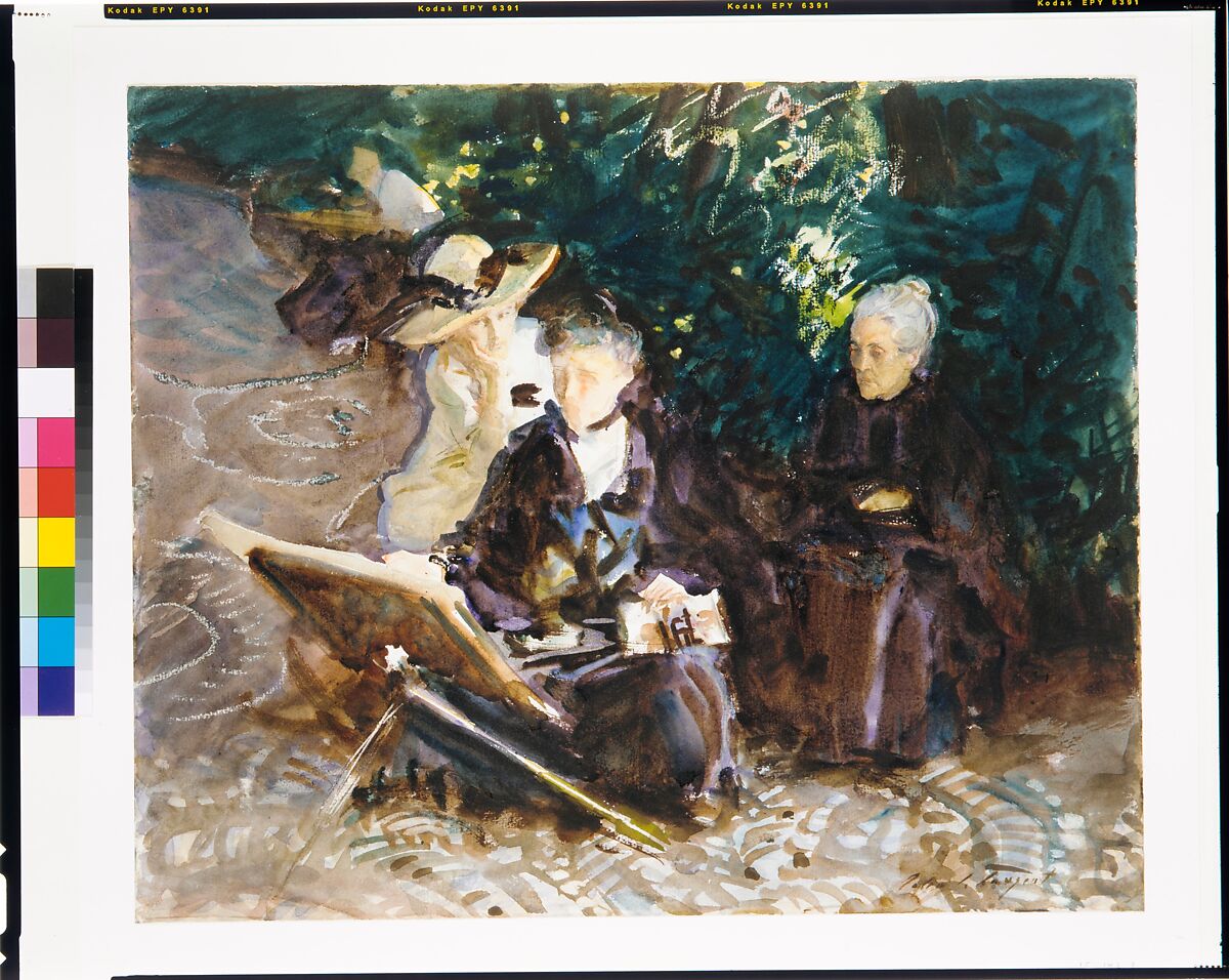 In the Generalife, John Singer Sargent (American, Florence 1856–1925 London), Watercolor, wax crayon, and graphite on white wove paper, American