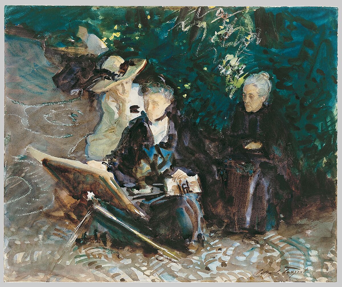 In the Generalife, John Singer Sargent (American, Florence 1856–1925 London), Watercolor, wax crayon, and graphite on white wove paper, American