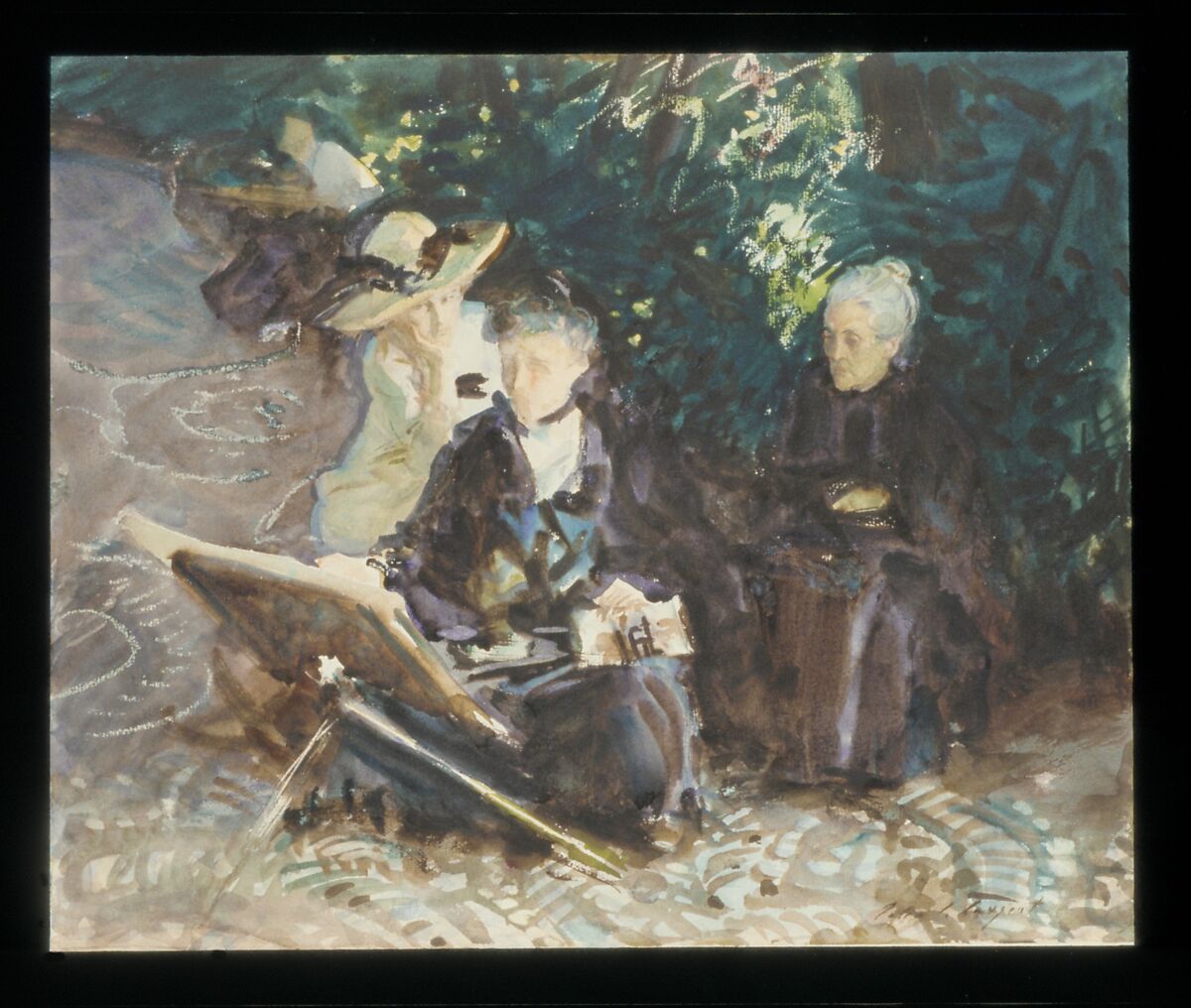 In the Generalife, John Singer Sargent (American, Florence 1856–1925 London), Watercolor, wax crayon, and graphite on white wove paper, American