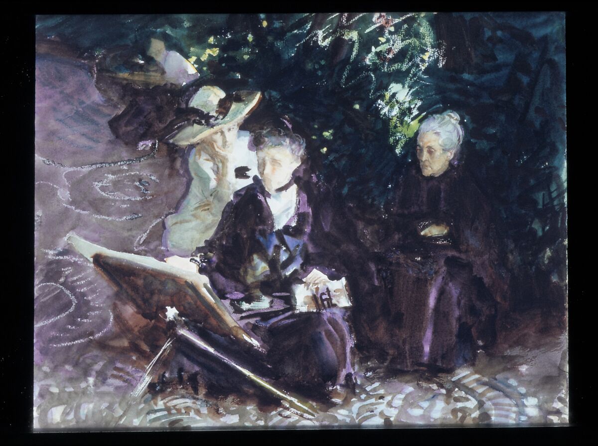 In the Generalife, John Singer Sargent (American, Florence 1856–1925 London), Watercolor, wax crayon, and graphite on white wove paper, American