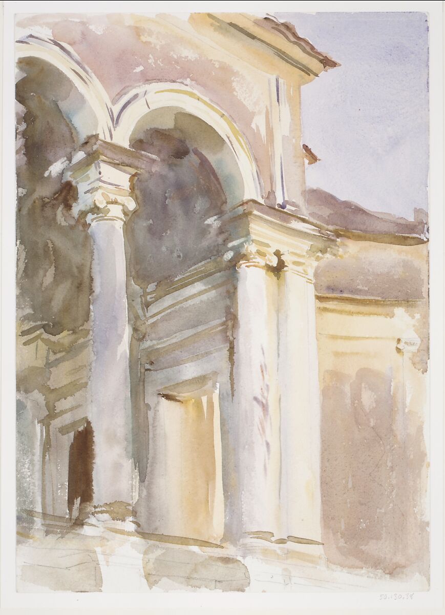 Loggia, Villa Giulia, Rome, John Singer Sargent (American, Florence 1856–1925 London), Watercolor and graphite on white wove paper, American