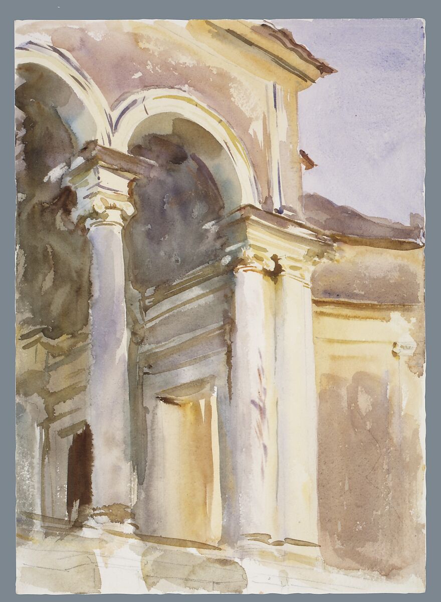 Loggia, Villa Giulia, Rome, John Singer Sargent (American, Florence 1856–1925 London), Watercolor and graphite on white wove paper, American