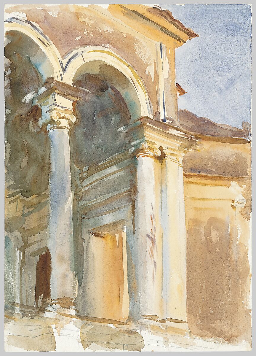 Loggia, Villa Giulia, Rome, John Singer Sargent (American, Florence 1856–1925 London), Watercolor and graphite on white wove paper, American