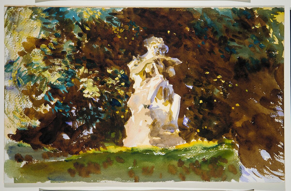 Boboli Garden, Florence, John Singer Sargent (American, Florence 1856–1925 London), Watercolor, gouache, and graphite on white wove paper, mounted on board, American